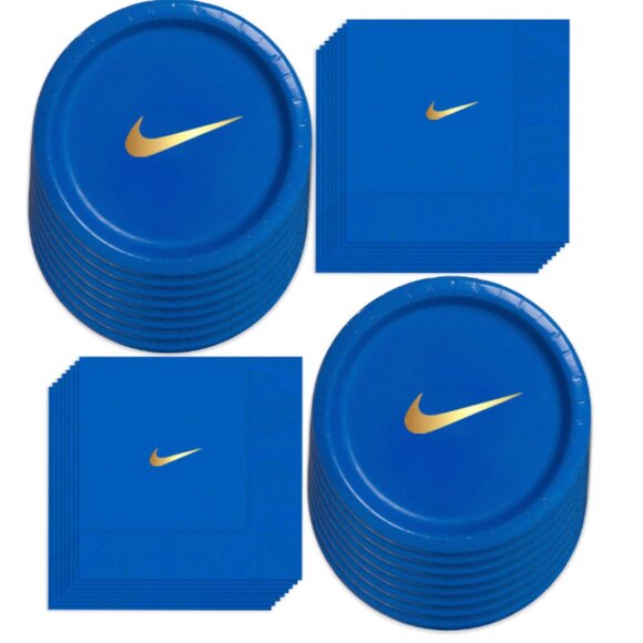 Sw00sh Plates | Blue & Gold Basketball Party Paper Plates | Disposable 60 pcs - Picture 6 of 7